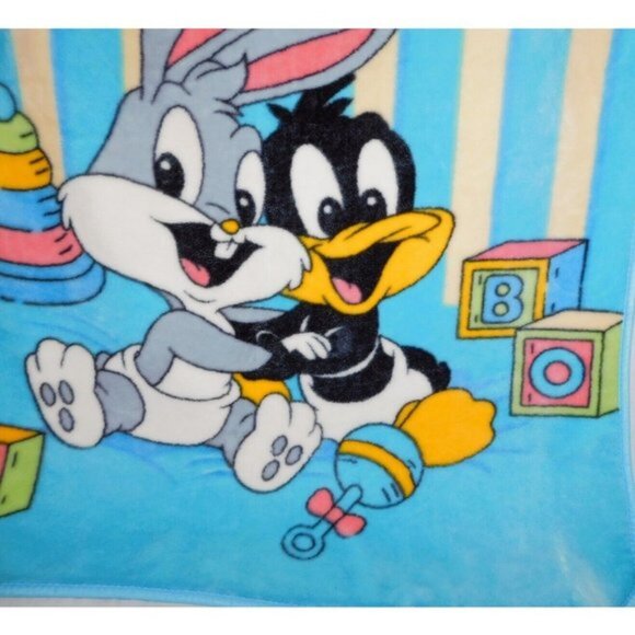 VTG 1999 Baby Looney Tunes Friend Bugs Bunny Daffy Duck 41" x 51" Fleece Blanket - Picture 4 of 6